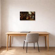 Gallery-wrapped canvas print of Pieter Bruegel the Elder's The Sermon of Saint John the Baptist displayed on a wall in a home office