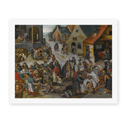 Pieter Bruegel the Elder's 'The Seven Acts of Mercy' painting reproduced as a rolled canvas print