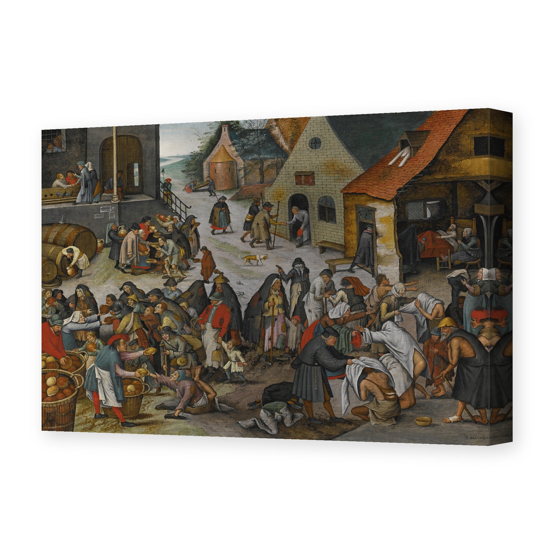Pieter Bruegel the Elder's 'The Seven Acts of Mercy' painting reproduced as a gallery-wrapped canvas print