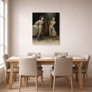 Gallery-wrapped canvas print of Pieter Bruegel the Elder's The Three Soldiers displayed on a wall in a dining room
