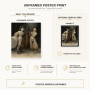 Pieter Bruegel the Elder - The Three Soldiers poster print size comparison and framing display infographic
