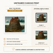 Pieter Bruegel the Elder - The Tower of Babel (Rotterdam) canvas print size comparison and framing display infographic