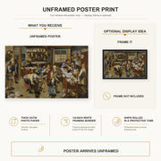 Pieter Bruegel the Elder - The Village Lawyer's Office poster print size comparison and framing display infographic