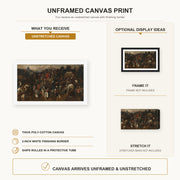 Pieter Bruegel the Elder - The Wine of Saint Martins Day canvas print size comparison and framing display infographic