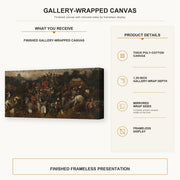 Pieter Bruegel the Elder - The Wine of Saint Martins Day gallery wrap canvas construction and hanging details infographic