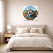Gallery-wrapped canvas print of Raphael's Alba Madonna displayed on a wall in a bedroom