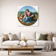 Gallery-wrapped canvas print of Raphael's Alba Madonna displayed on a wall in a living room