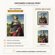 Raphael - Catherine canvas print size comparison and framing display infographic