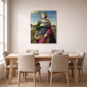 Gallery-wrapped canvas print of Raphael's Catherine displayed on a wall in a dining