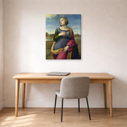 Gallery-wrapped canvas print of Raphael's Catherine displayed on a wall in a office