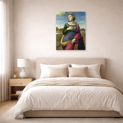 Unframed poster print of Raphael's Catherine displayed on a wall in a bedroom