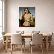 Gallery-wrapped canvas print of Raphael's Christ Blessing displayed on a wall in a dining