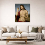 Gallery-wrapped canvas print of Raphael's Christ Blessing displayed on a wall in a living room