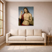 Unframed poster print of Raphael's Christ Blessing displayed on a wall in a living room
