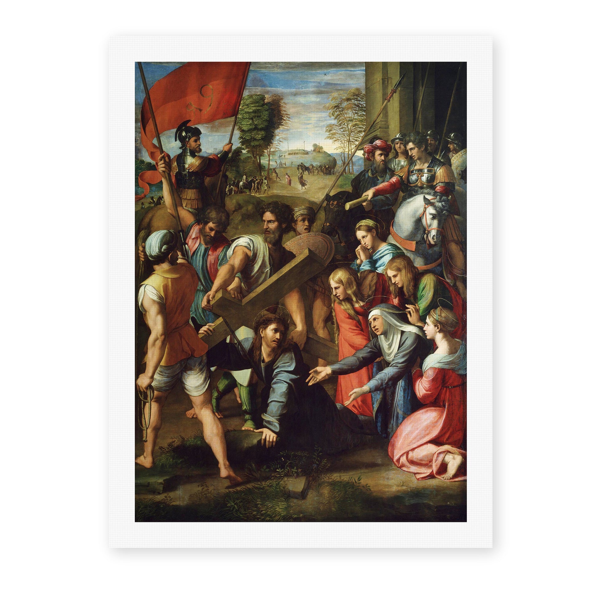 Raphael's 'Christ Falling on The Way to Calvary' painting reproduced as a rolled canvas print