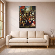 Gallery-wrapped canvas print of Raphael's Christ Falling on The Way to Calvary displayed on a wall in a living room