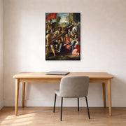 Gallery-wrapped canvas print of Raphael's Christ Falling on The Way to Calvary displayed on a wall in a office