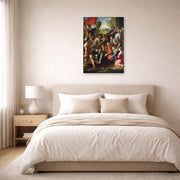 Unframed poster print of Raphael's Christ Falling on The Way to Calvary displayed on a wall in a bedroom