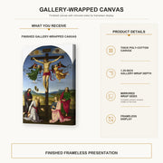 Raphael - Crucifixion with the Virgin, Saints and Angels gallery wrap canvas construction and hanging details infographic