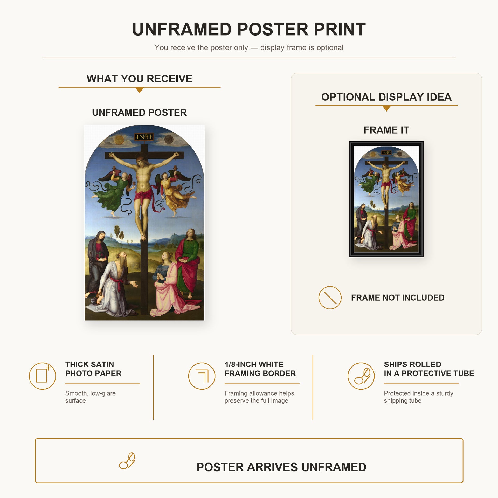 Raphael - Crucifixion with the Virgin, Saints and Angels poster print size comparison and framing display infographic