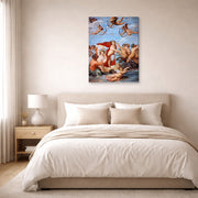 Gallery-wrapped canvas print of Raphael's Galatea displayed on a wall in a bedroom