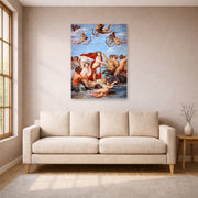 Unframed poster print of Raphael's Galatea displayed on a wall in a living room