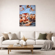 Unframed poster print of Raphael's Galatea displayed on a wall in a living room