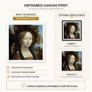 Raphael - Ginevra De Benci canvas print size comparison and framing display infographic