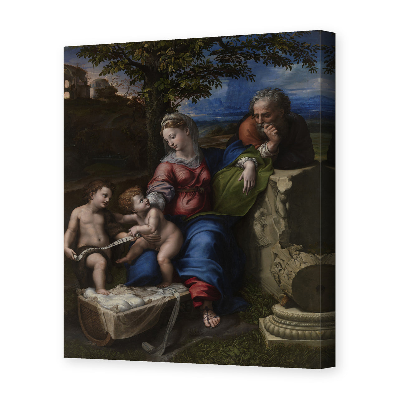 Raphael's 'Holy Family below the Oak' painting reproduced as a gallery-wrapped canvas print