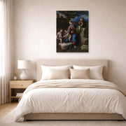 Gallery-wrapped canvas print of Raphael's Holy Family below the Oak displayed on a wall in a bedroom