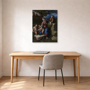 Gallery-wrapped canvas print of Raphael's Holy Family below the Oak displayed on a wall in a office