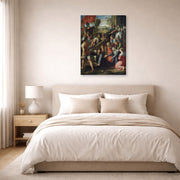 Gallery-wrapped canvas print of Raphael's Jesus Carrying His Cross displayed on a wall in a bedroom