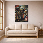Gallery-wrapped canvas print of Raphael's Jesus Carrying His Cross displayed on a wall in a living room