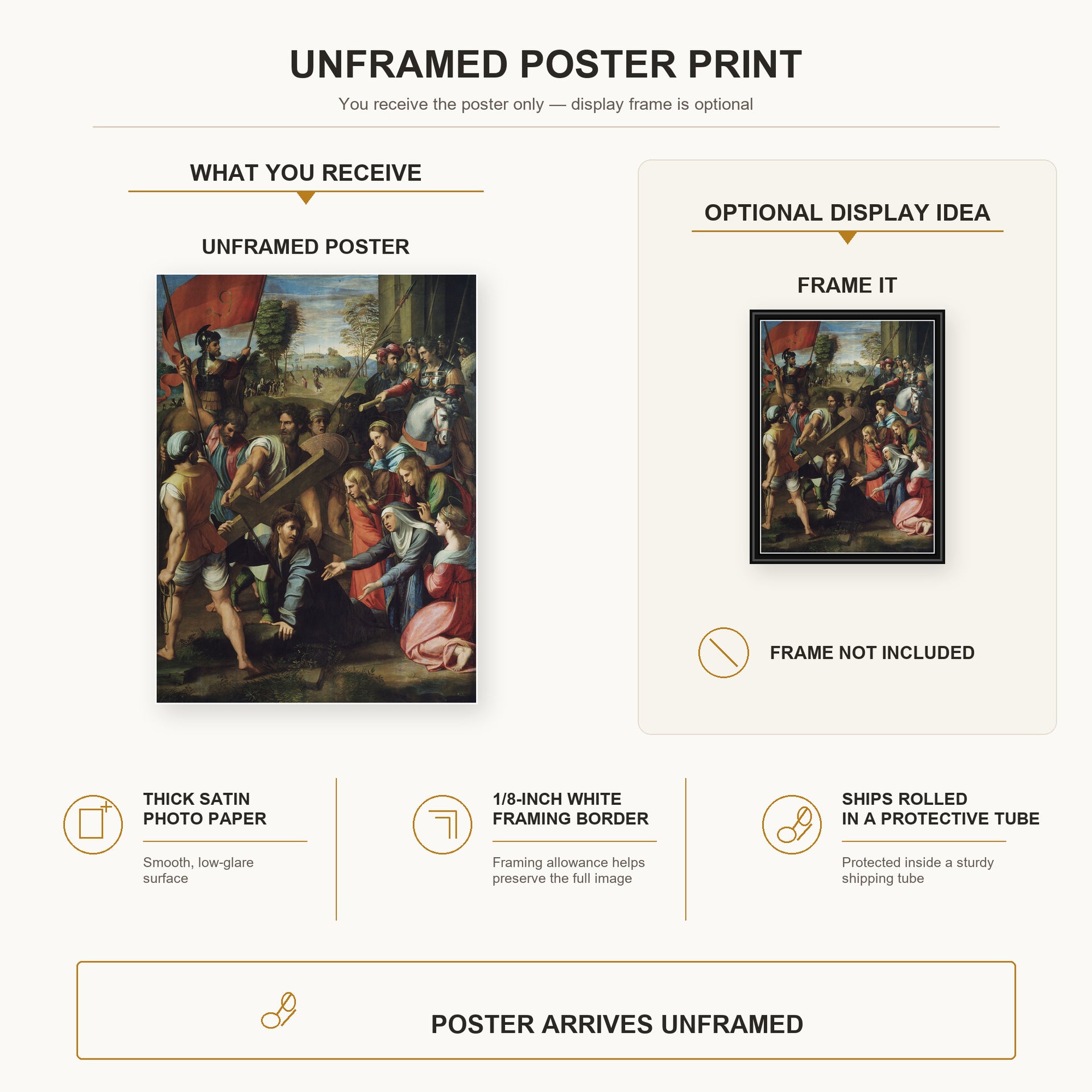 Raphael - Jesus Carrying His Cross poster print size comparison and framing display infographic