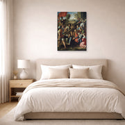 Unframed poster print of Raphael's Jesus Carrying His Cross displayed on a wall in a bedroom