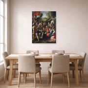 Unframed poster print of Raphael's Jesus Carrying His Cross displayed on a wall in a dining