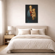 Gallery-wrapped canvas print of Raphael's Madonna del Granduca displayed on a wall in a bedroom