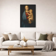 Gallery-wrapped canvas print of Raphael's Madonna del Granduca displayed on a wall in a living room