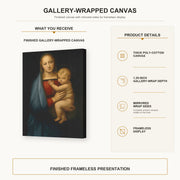 Raphael - Madonna del Granduca gallery wrap canvas construction and hanging details infographic