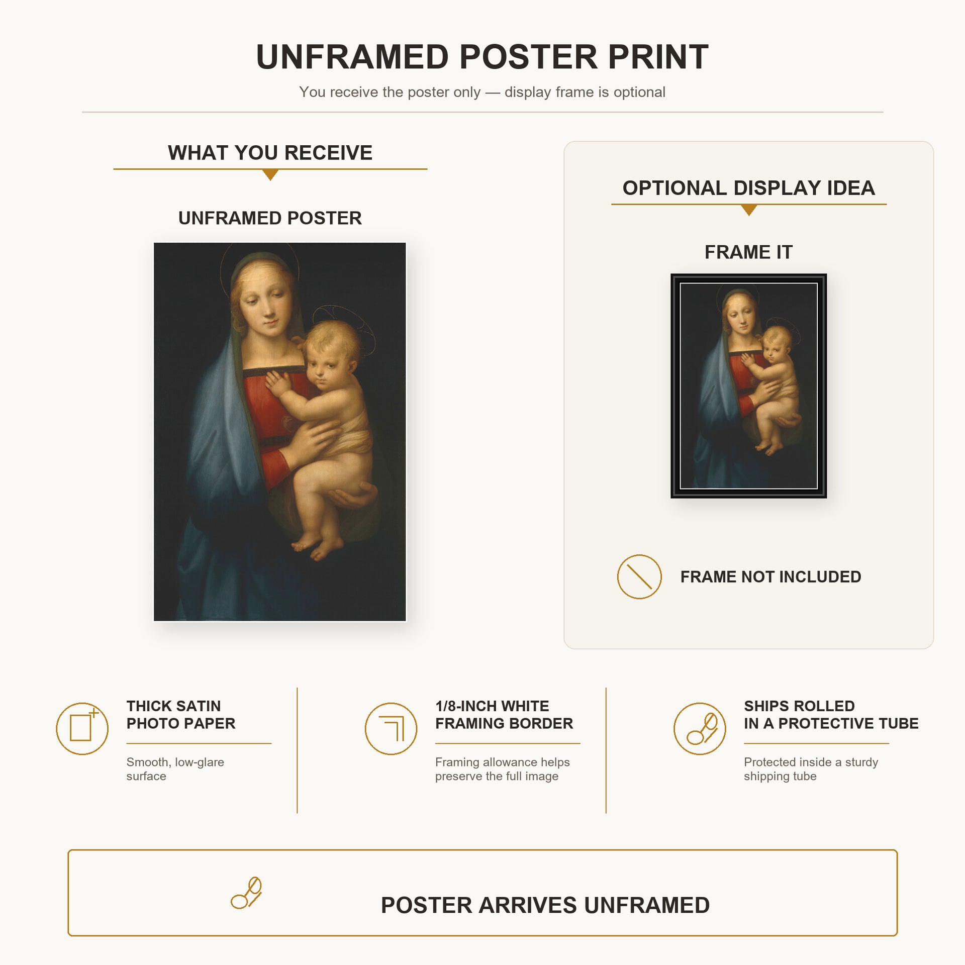 Raphael - Madonna del Granduca poster print size comparison and framing display infographic