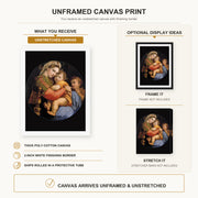Raphael - Madonna della seggiola canvas print size comparison and framing display infographic