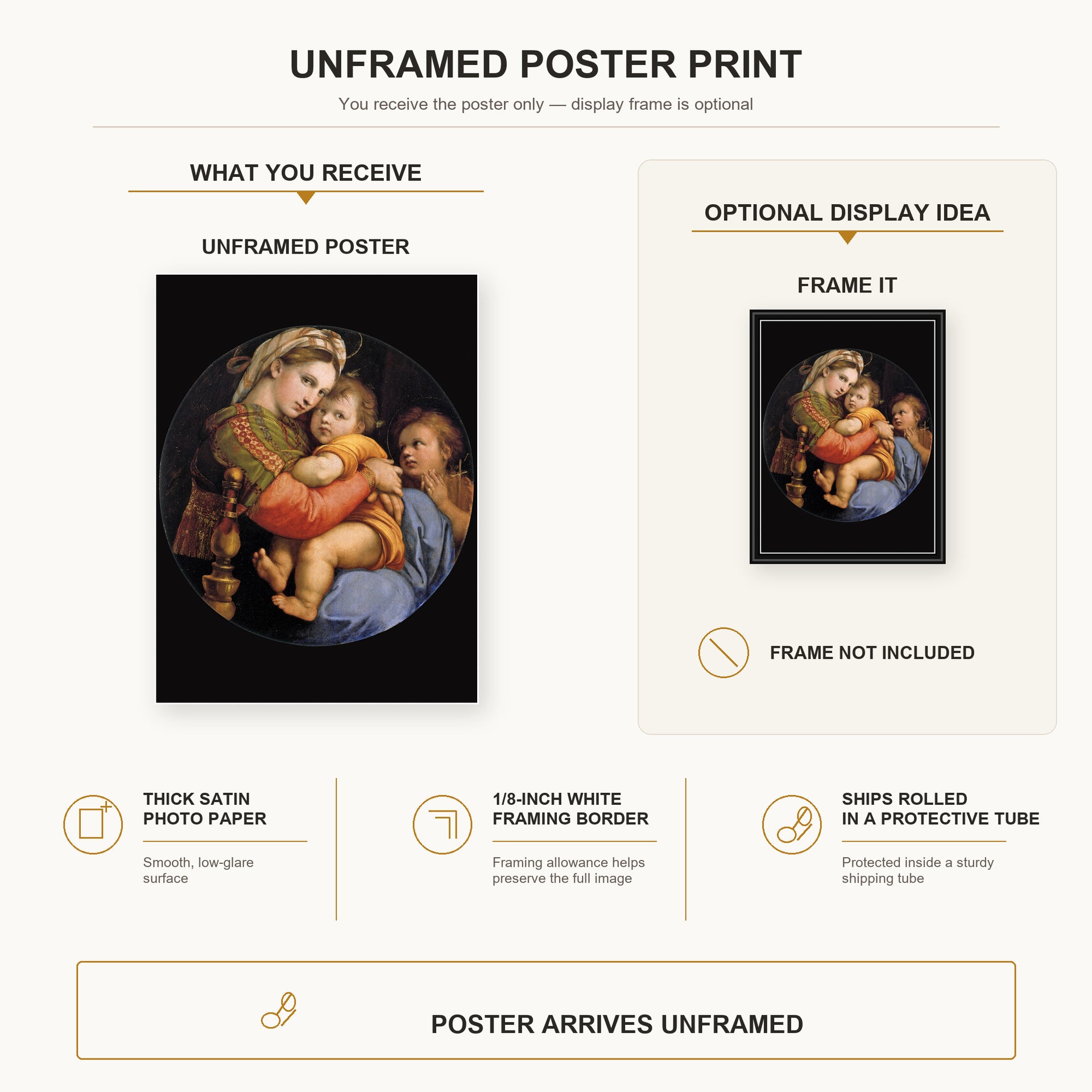 Raphael - Madonna della seggiola poster print size comparison and framing display infographic
