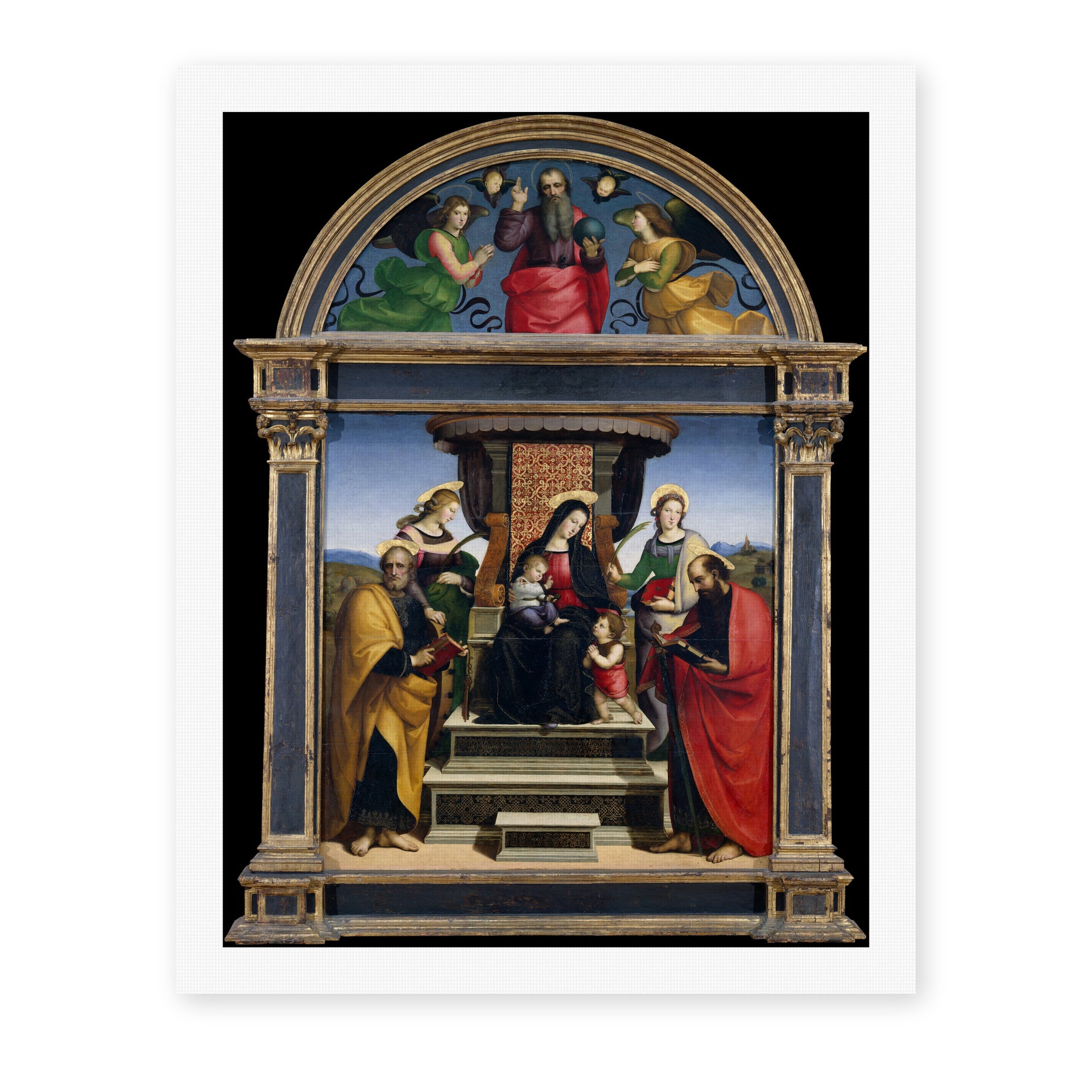 Raphael's 'Madonna and Child Enthroned with Saints' painting reproduced as a rolled canvas print