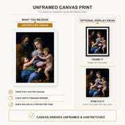 Raphael - Madonna of the Rose canvas print size comparison and framing display infographic