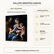 Raphael - Madonna of the Rose gallery wrap canvas construction and hanging details infographic