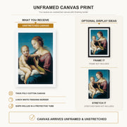 Raphael - Niccolini-Cowper Madonna canvas print size comparison and framing display infographic