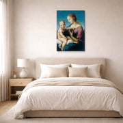 Gallery-wrapped canvas print of Raphael's Niccolini-Cowper Madonna displayed on a wall in a bedroom