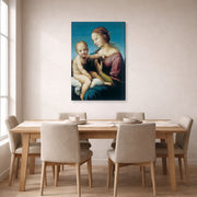 Gallery-wrapped canvas print of Raphael's Niccolini-Cowper Madonna displayed on a wall in a dining