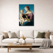 Gallery-wrapped canvas print of Raphael's Niccolini-Cowper Madonna displayed on a wall in a living room