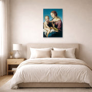Unframed poster print of Raphael's Niccolini-Cowper Madonna displayed on a wall in a bedroom
